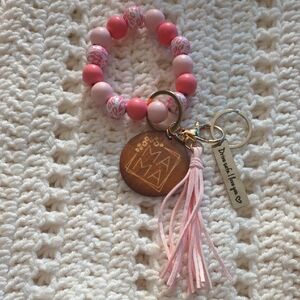 Pink Beaded Keychain with Tassel And Mama And I Love You Charms